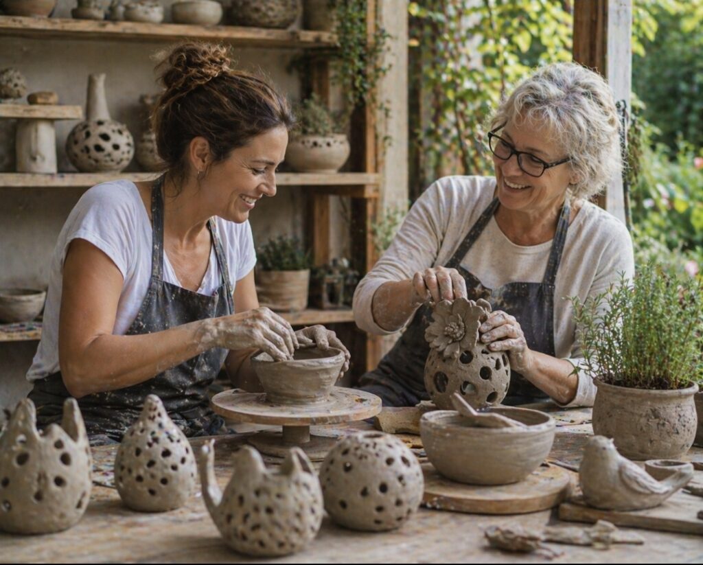 Wir töpfern Gartendekorationen